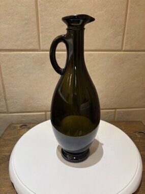 Vintage Italian Olive Green Glass Wine Carafe Decanter Jug 10.5" VC CV Mark